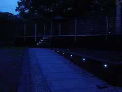 The decking at Kingston House is lit at night